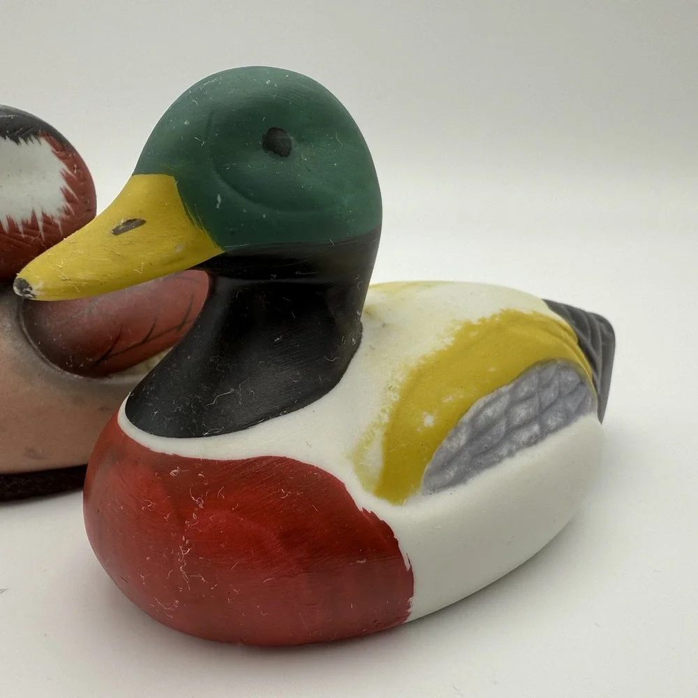 Decoy Ducks Vtg Mini Lot of 2 Jasco Multicolors‎ Lint Rustic Cottage Decor